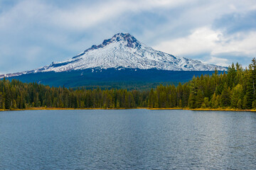 Mt Hood and Trillium Lake Under an Overcast Sky