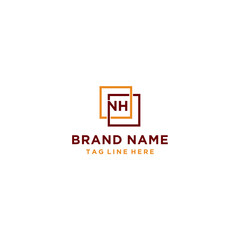 Minimalist clean style square letter NH logo design  vector template