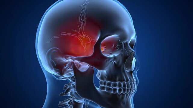 Skull XRay Animation Showing Brain Inflammation and Potential Headache Pain