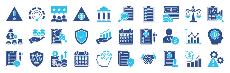 Minimalist Audit color icons set with editable stroke. Finance, report, management, approved, market, featuring law, budget, financial risk,  specialist, safety. thin linear illustration eps