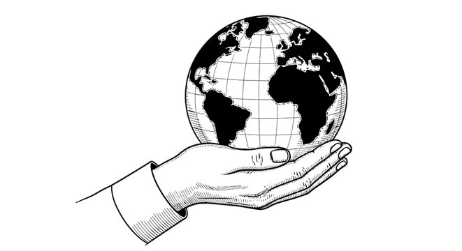 Hand holding globe earth illustration world concept drawing art