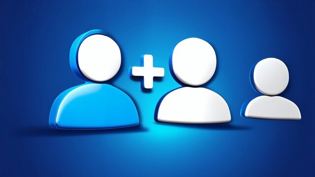 Three 3d people icons with a plus sign on a blue background - Powered by Adobe