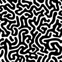 Seamless Pattern of Abstract Black and White Patterns with Complex Curves and Lines for Modern Design Projects