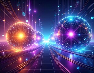 Futuristic Data Spheres on Digital Highway - Abstract Technology Concept.