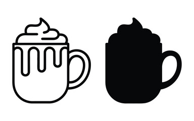 Hot chocolate or coffee drink with whipped cream icon and silhouette