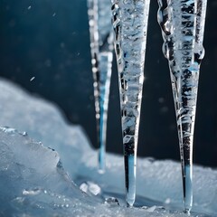 Icicle close-up, isolated clean background, cold aesthetic