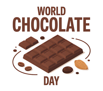 World chocolate day celebration with a delicious chocolate bar and scattered cocoa beans - Powered by Adobe