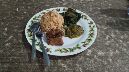 Nasi Rendang Served in the plate