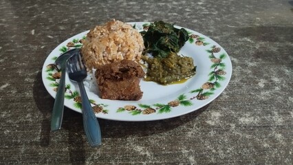 Nasi Rendang Served in the plate