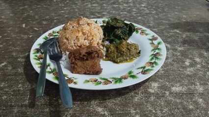 Nasi Rendang Served in the plate