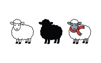 Three sheep one black silhouette two white with scarf