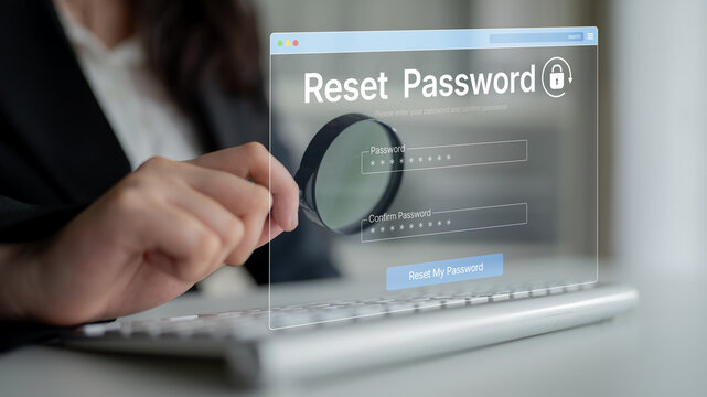 A web browser interface for the password reset function. This form allows a user to recover their account by entering and confirming a new, secure password for access. Fermion