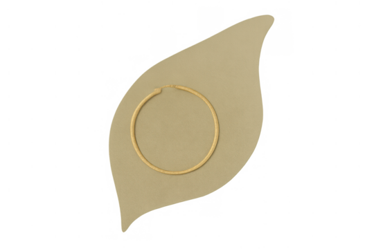 Gold metal hoop earring showcasing elegance and luxury on a subtle leaf-shaped display, perfect for fashion retail marketing