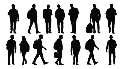 Collection of people silhouettes isolated on white background, Vector