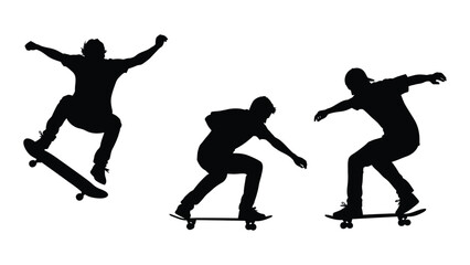 Dynamic skateboarder silhouettes isolated on white background, Vector © JubaerAhmed