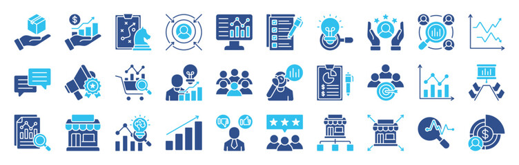 Analytics color icon set. sales, research, strategy, trends, , and more. Editable stroke. Vector illustration eps 10