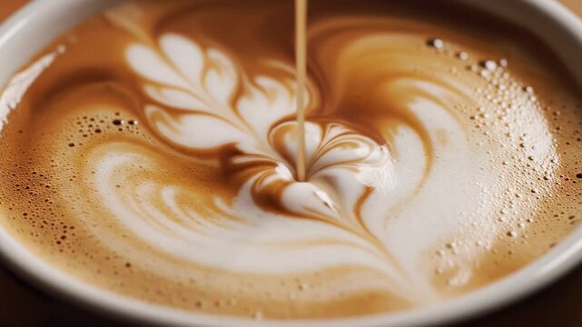 Latte Art Pouring - A Delicious Coffee Drink Creation Process.