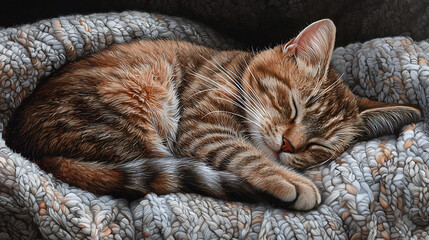 A cat is sleeping on a blanket