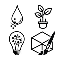 Sustainable energy, creative innovation, and digital design icons