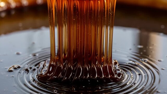 Close up of molasses dripping down in a pool