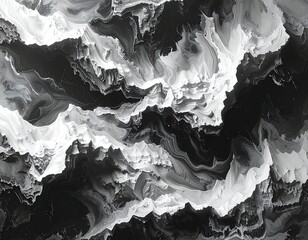 Abstract, monochrome textured art evoking layers and peaks