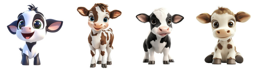 Smiling cartoon baby cows transparent background
