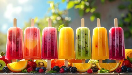 Vibrant Fruit Popsicles on a Sunny Summer Day