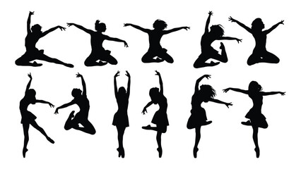 Dynamic female dancer silhouettes isolated on white background, Vector
