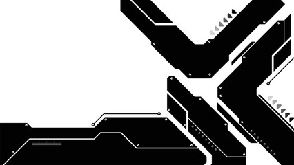 Collection of hi-tech style futuristic web banners. HUD graphic elements and locations. Black and white. Technology background for your design.