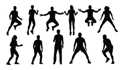 Dynamic human silhouettes in active poses isolated on white background, Vector