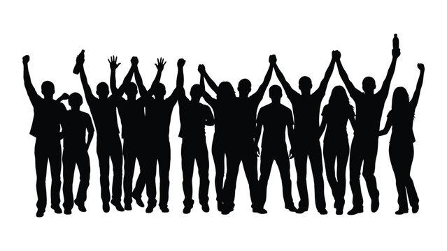 Celebrating crowd silhouette isolated on white background, Vector