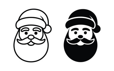 Two stylized santa claus faces one black and white outline