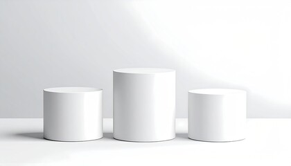 Three white cylinders form a minimalist display