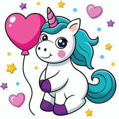 Naklejka premium Cute Magical Unicorn and Baby Unicorn in Fantasy Cartoon Style – Vector Illustration