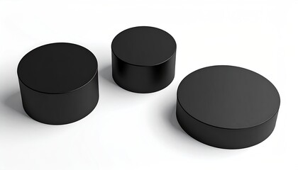 Three black cylinder shapes on a white background