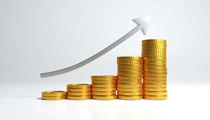 Coin stacks grow with upwards trending arrow