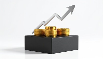 Coins stack on black box, upward arrow