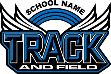 track and field team design with wings for school, college or league sports