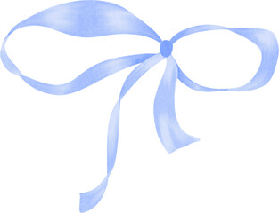 blue light ribbon with bow watercolor on isolated background