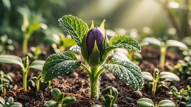 Emerging Green Sprout from Dark Brown Soil in Soft Focus with a Bokeh Background Gardening Theme Symbolic of New Beginnings Hope Springtime