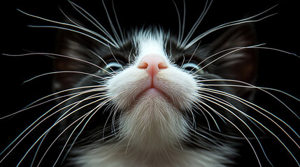 A cat with a black nose and white whiskers