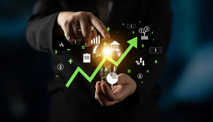 A concept of financial growth and economic success. An upward trend in business investment, profit,...