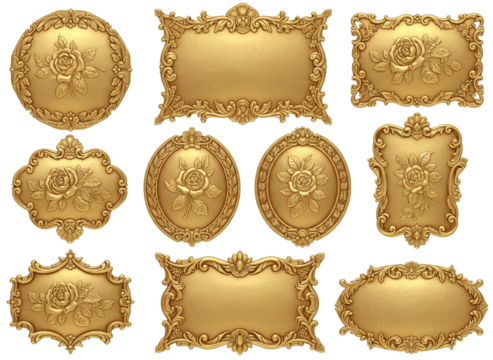 Ornate Vintage Golden Labels PNG Bundle - Powered by Adobe