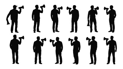 Megaphone speaker silhouettes isolated on white background, Vector