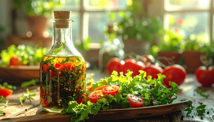 Homemade Salad Dressing with Fresh Ingredients and Salad