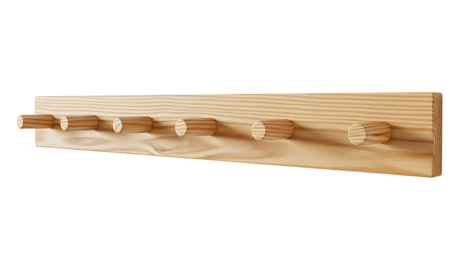 Wooden Coat Rack With Pegs isolated on a transparent background