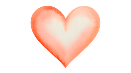 A soft and glowing coral colored heart shape with subtle watercolor texture isolated on transparent background
