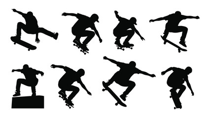 Skateboarding silhouettes collection isolated on white background, Vector