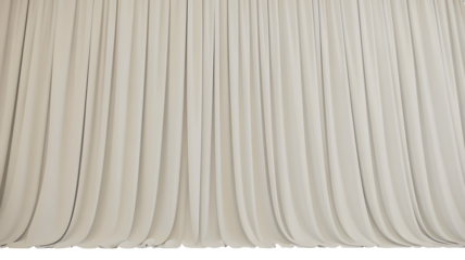A textured abstract background featuring vertical cream and beige fabric folds creating a soft flowing and elegant drapery effect isolated on transparent background