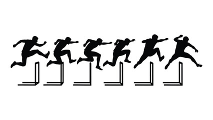 Athlete hurdling silhouette sequence isolated on white background, Vector